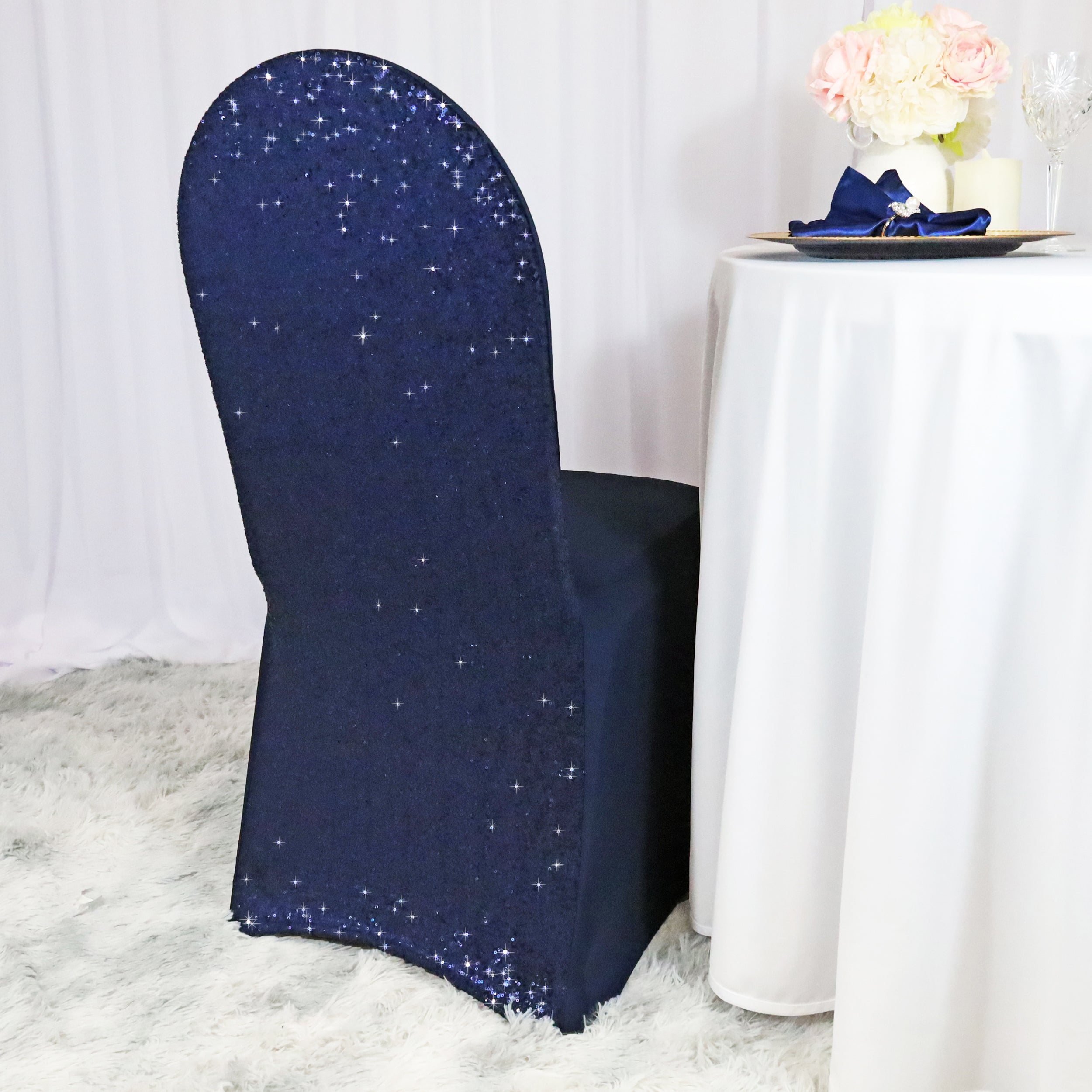 Navy Blue online Spandex Ruched Chair Covers