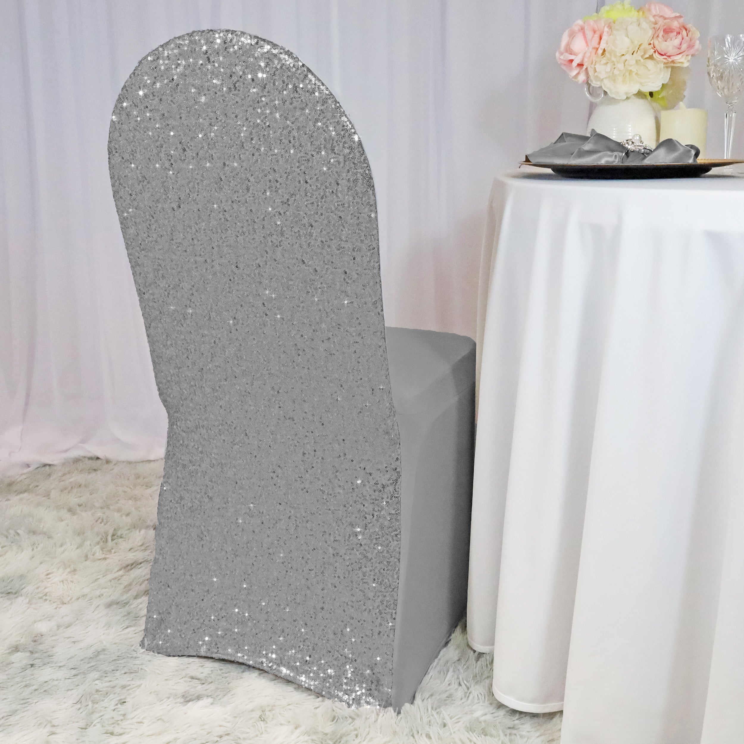 Sequin Spandex Banquet Chair Cover Silver (1pc)