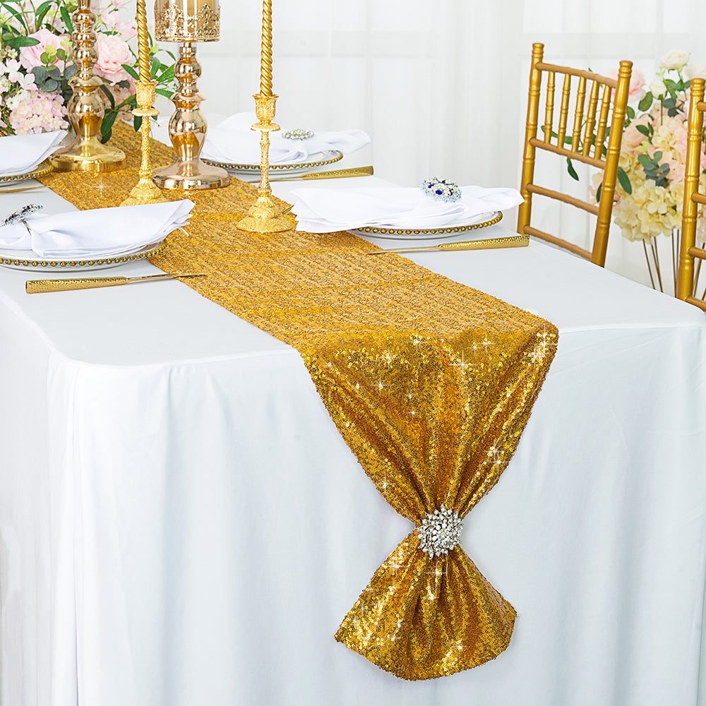 Rose Gold Glitter Sequin Table Runner - 12x108 Inches Sparkly Wedding, Party, Decoration Backdrop