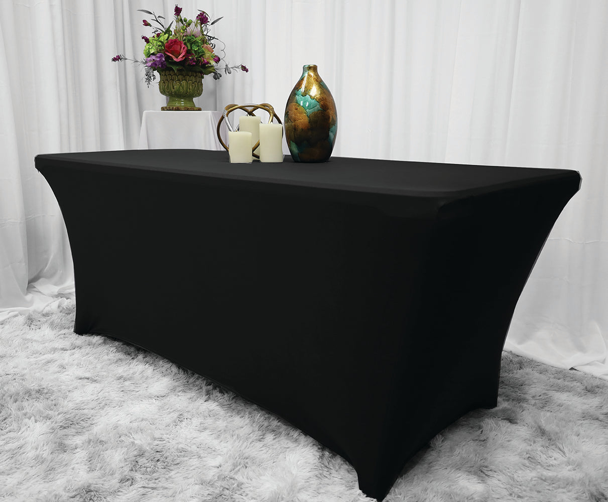 Table Skirt, Black For 6 Foot Rectangle Tables, 4 Pack - 72 X 30 Inch - Stretch Spandex Fitted Table Clothes, Fabric Table Covers Cocktail Tablecloths For Party, Banquet, Birthday