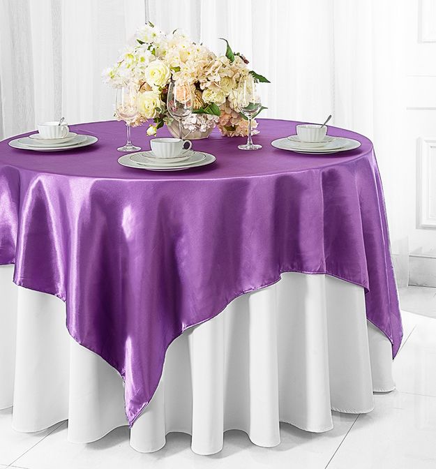 72 Satin Table Overlays Victoria Lilac – Wedding Linens Inc.