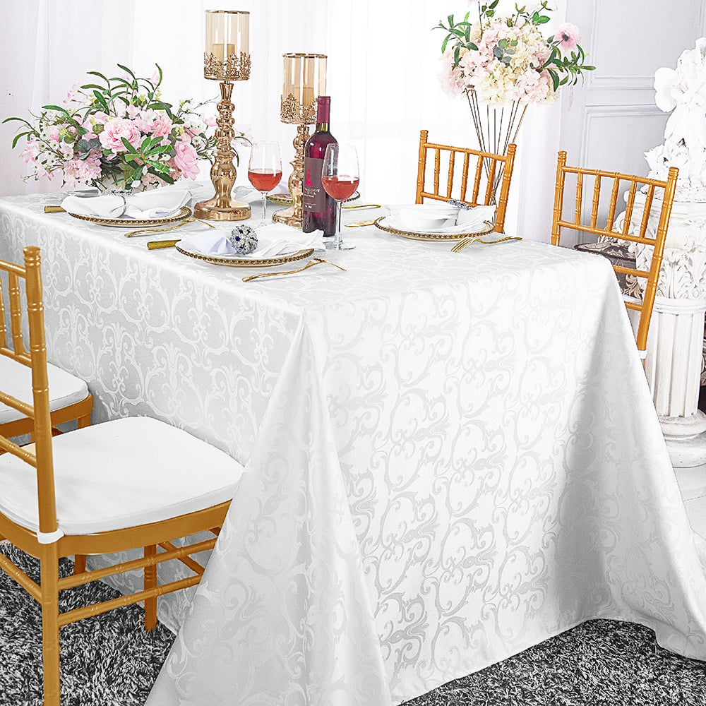 90" x 132" White Damask Jacquard Tablecloths, Rectangle Banquet ...