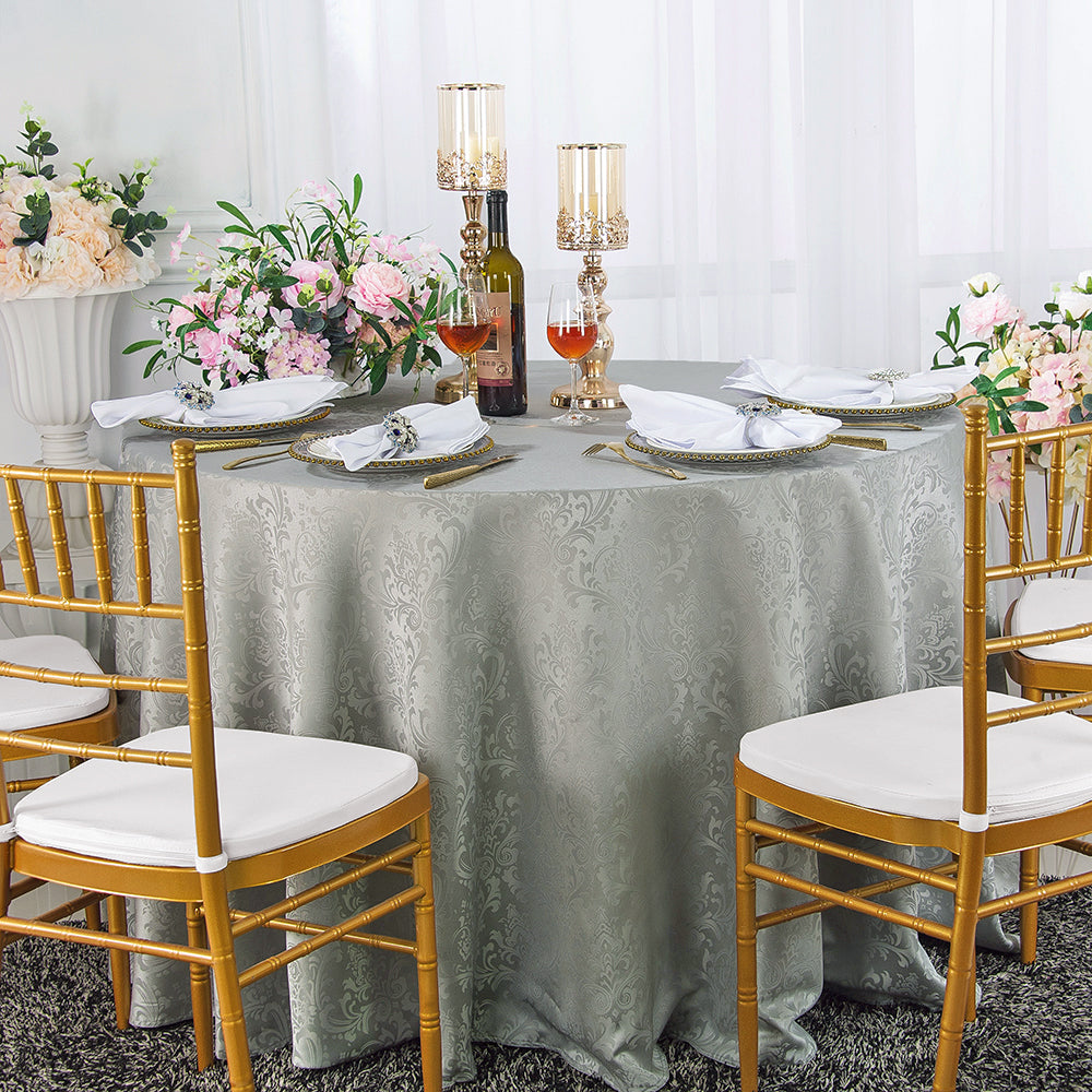 108 inch Damask Jacquard Polyester Linens Tablecloths - Silver ...