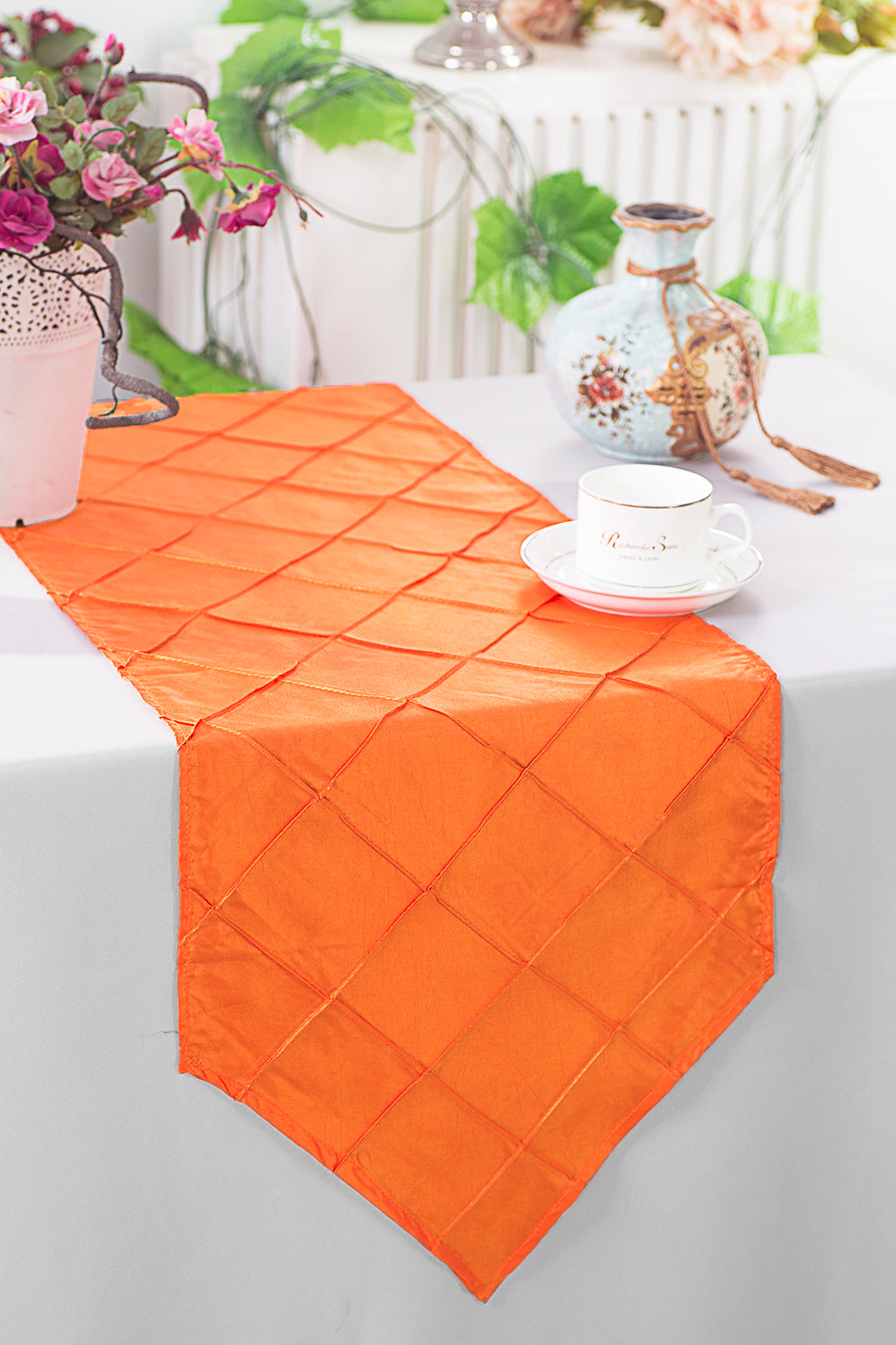 13"x108" Pintuck Taffeta Table Runner - Orange (1pc) – Wedding