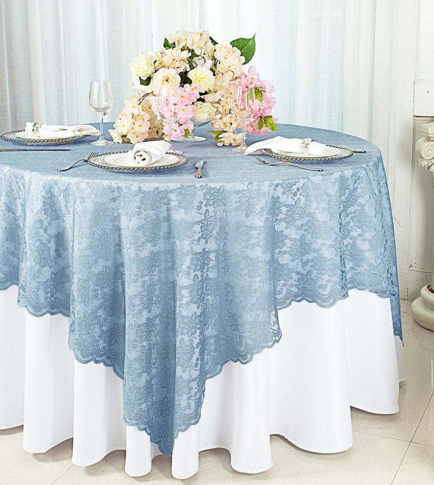 Busty Blue Square Lace Table Overlays Toppers Wedding – Wedding Linens Inc.