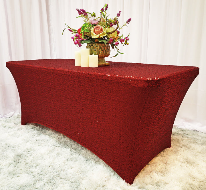 Housse de table rectangulaire en élasthanne à paillettes de 8 pi - Rouge pomme (1 pièce)