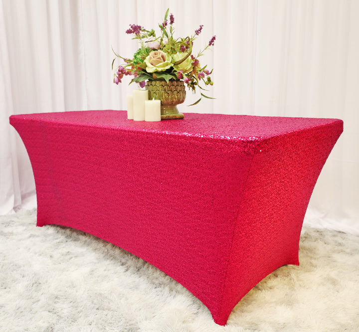 Housse de table rectangulaire en élasthanne à paillettes de 8 pi - Fuchsia (1 pièce)