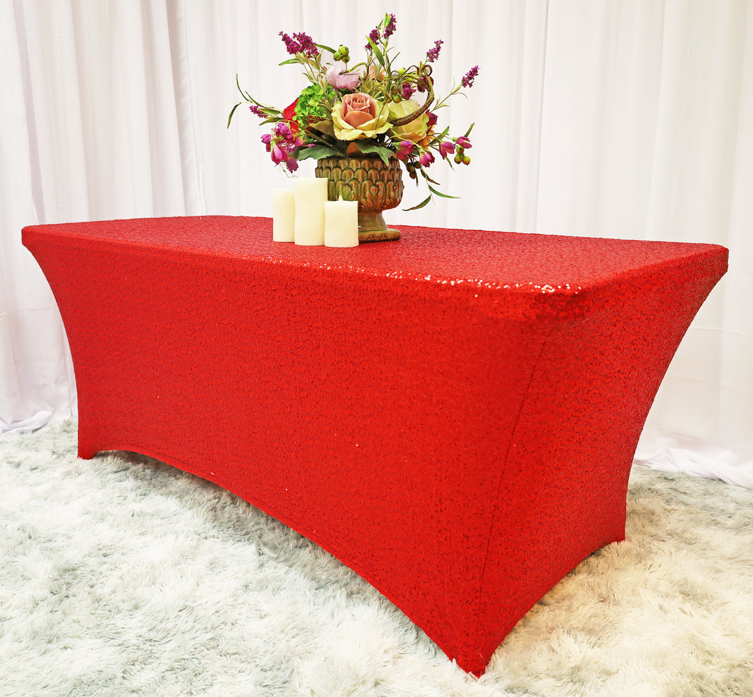 Housse de table rectangulaire en élasthanne à paillettes de 6 pi - Rouge (1 pièce)