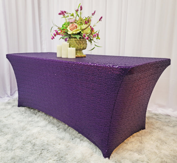 Housse de table rectangulaire en élasthanne à paillettes de 8 pieds - Aubergine (1 pièce)