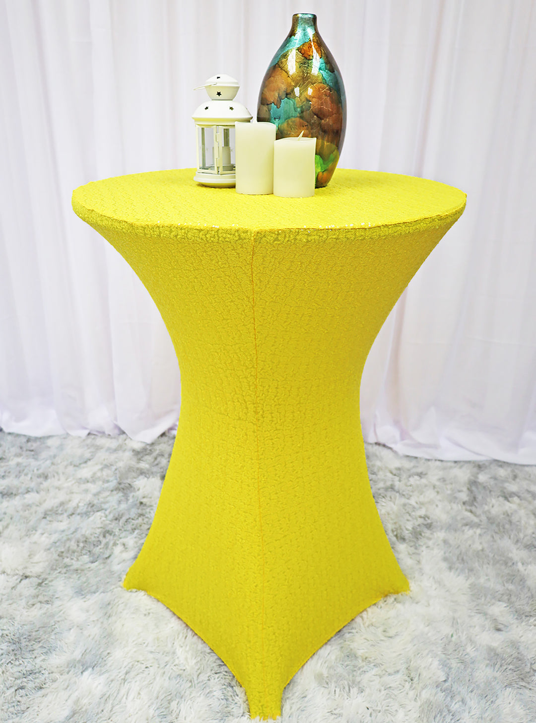 Cubierta de mesa de spandex con lentejuelas de cóctel de 30 "x 42" - amarillo canario (1 pieza)