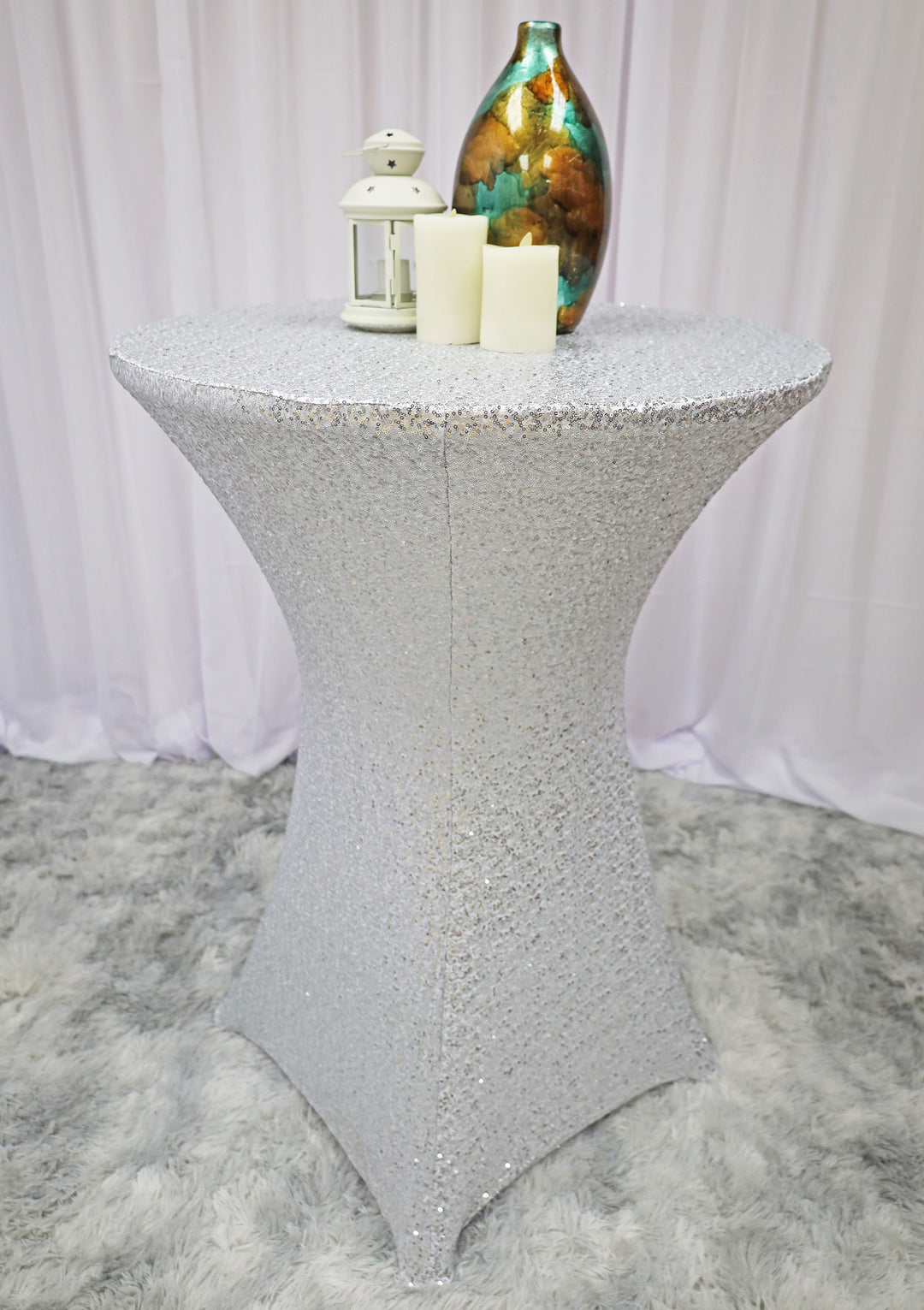 Housse de table en élasthanne à paillettes pour cocktail 36"x 42" - Platine/Argent clair (1 pièce)