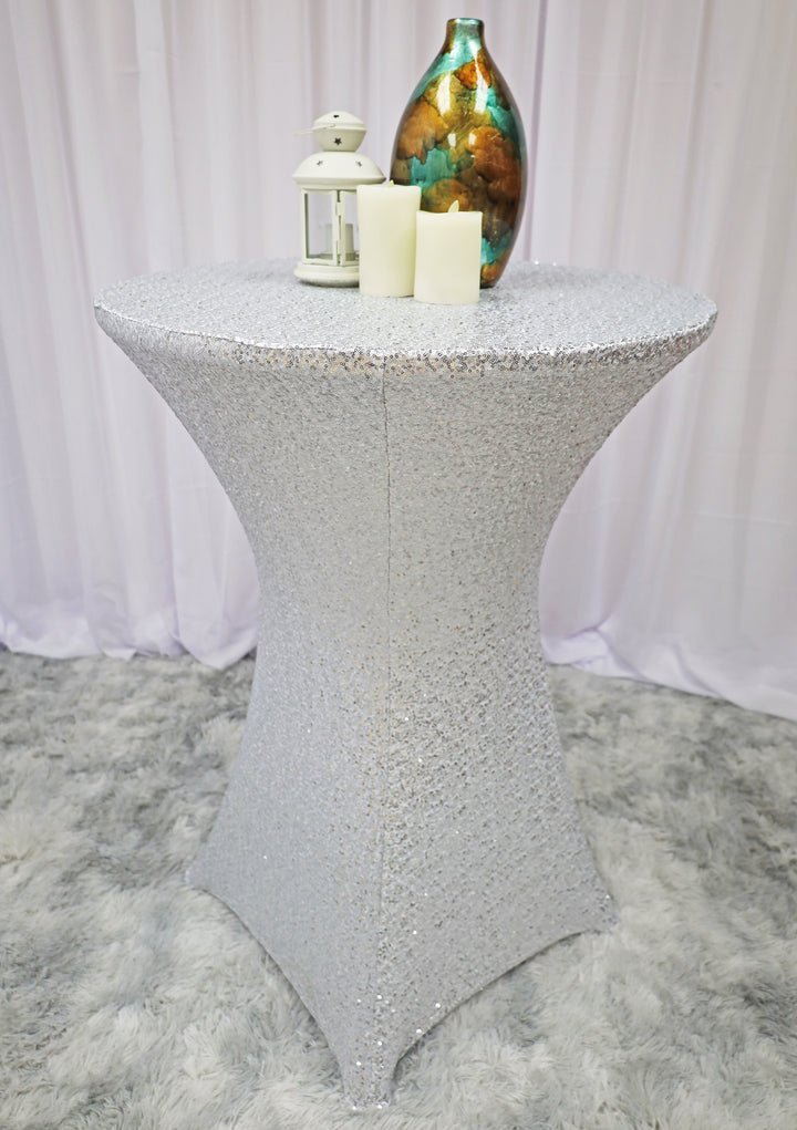 36"x42" Cocktail Sequin Spandex Table Cover - Platinum/Light Silver (1pc)