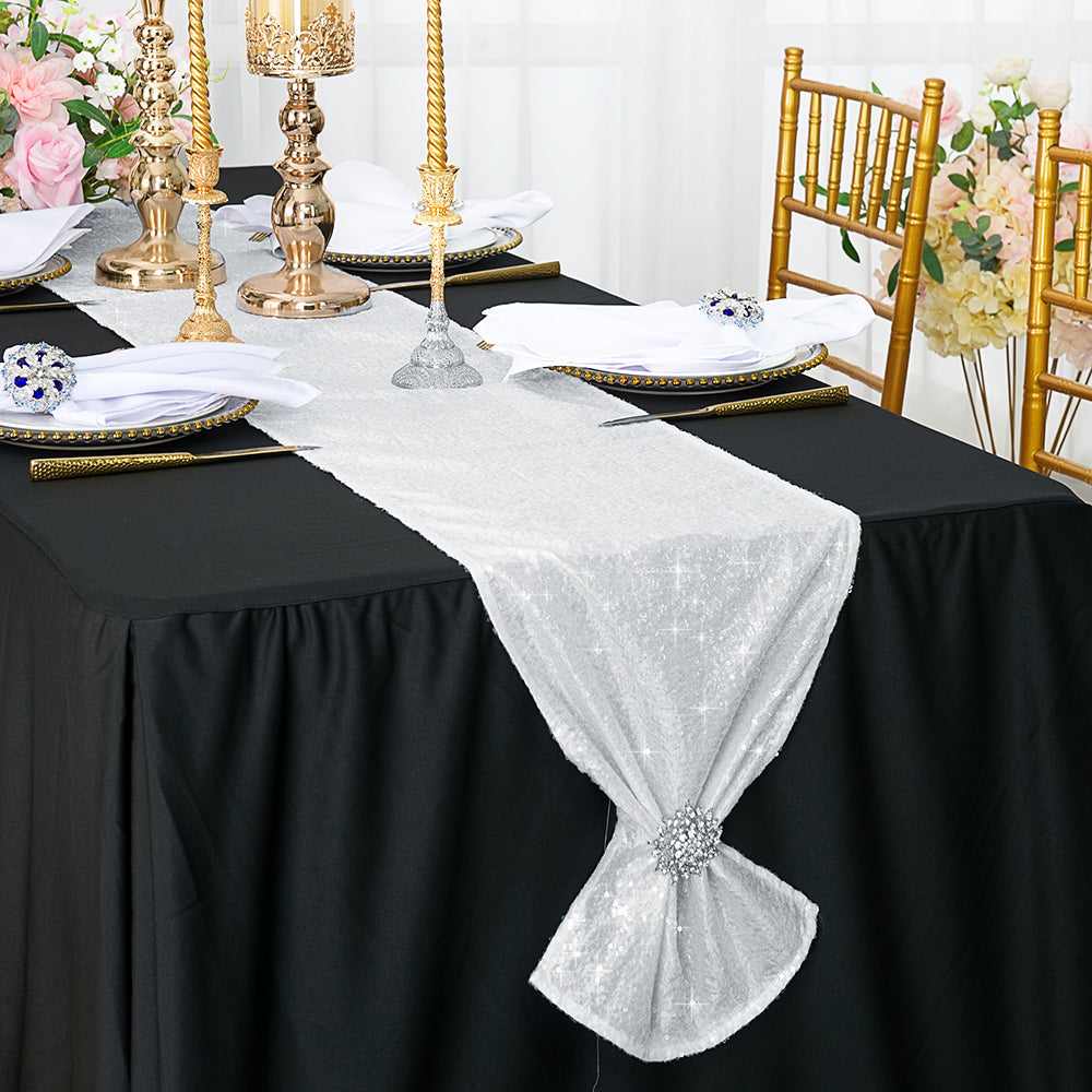 12"x108" Sequin Taffeta Table Runner - White (1pc)