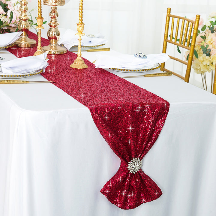 Chemin de table en taffetas à paillettes 12"x108" - Rouge pomme (1pc)