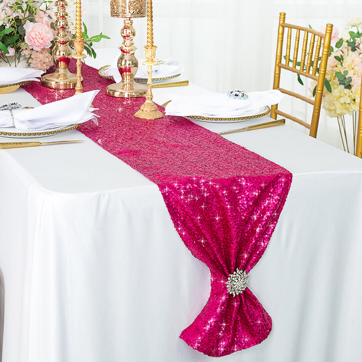 12"x108" Sequin Taffeta Table Runner - Fuchsia (1pc)