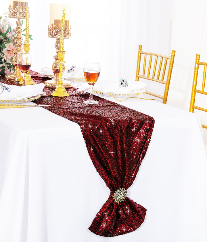 Chemin de table en taffetas à paillettes 12"x108" - Bordeaux (1pc)