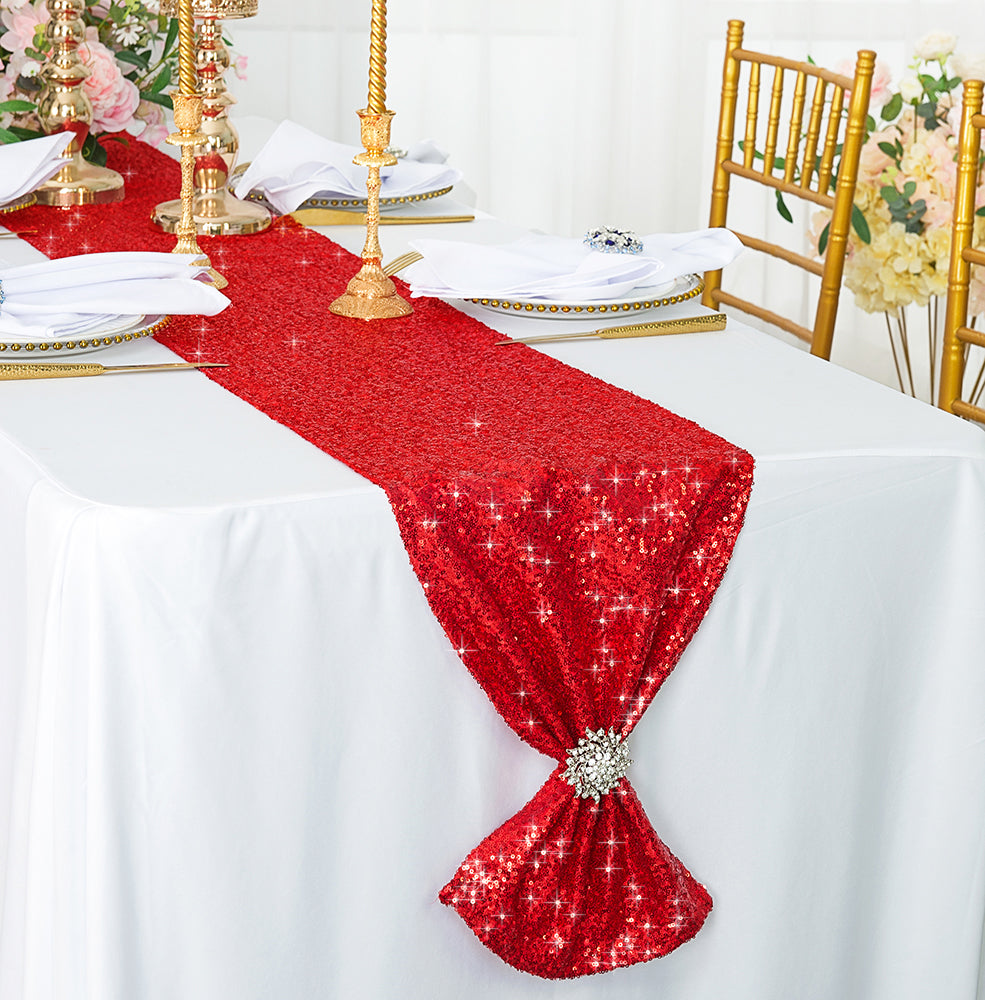 12"x108" Sequin Taffeta Table Runner - Red (1pc)