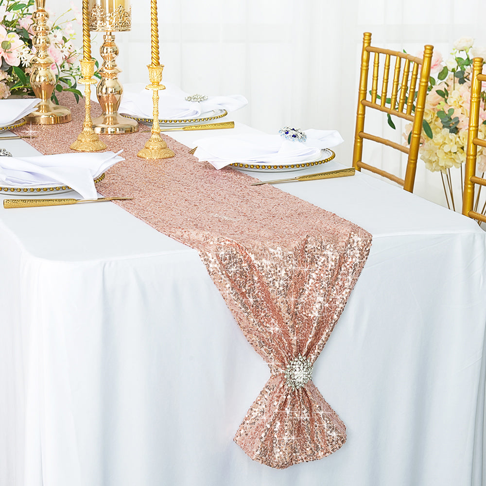 12"x108" Sequin Taffeta Table Runner - Blush Pink/Rose Gold (1pc)