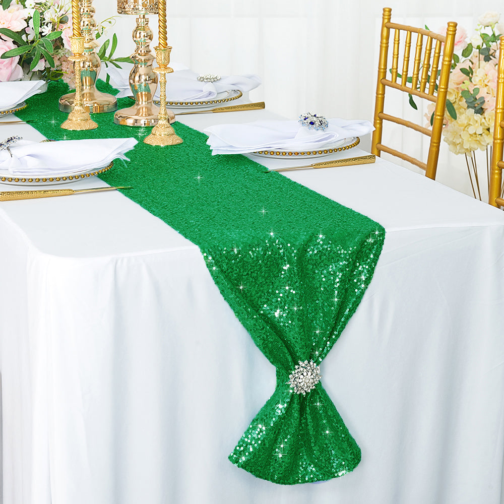 12"x108" Sequin Taffeta Table Runner - Emerald Green (1pc)