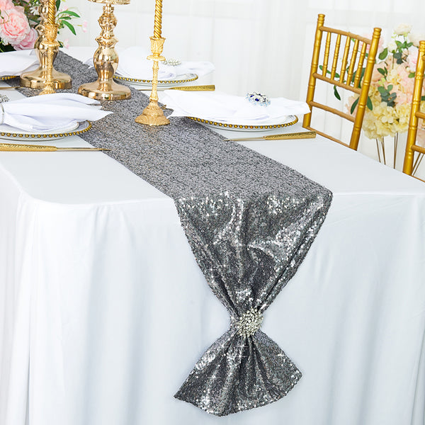 Tovaglia Paillettes Argento 0,9m X 125cm - Tessuto Lucido Per Matrimoni, Feste E Banchetti - Design Seamless In Poliestere