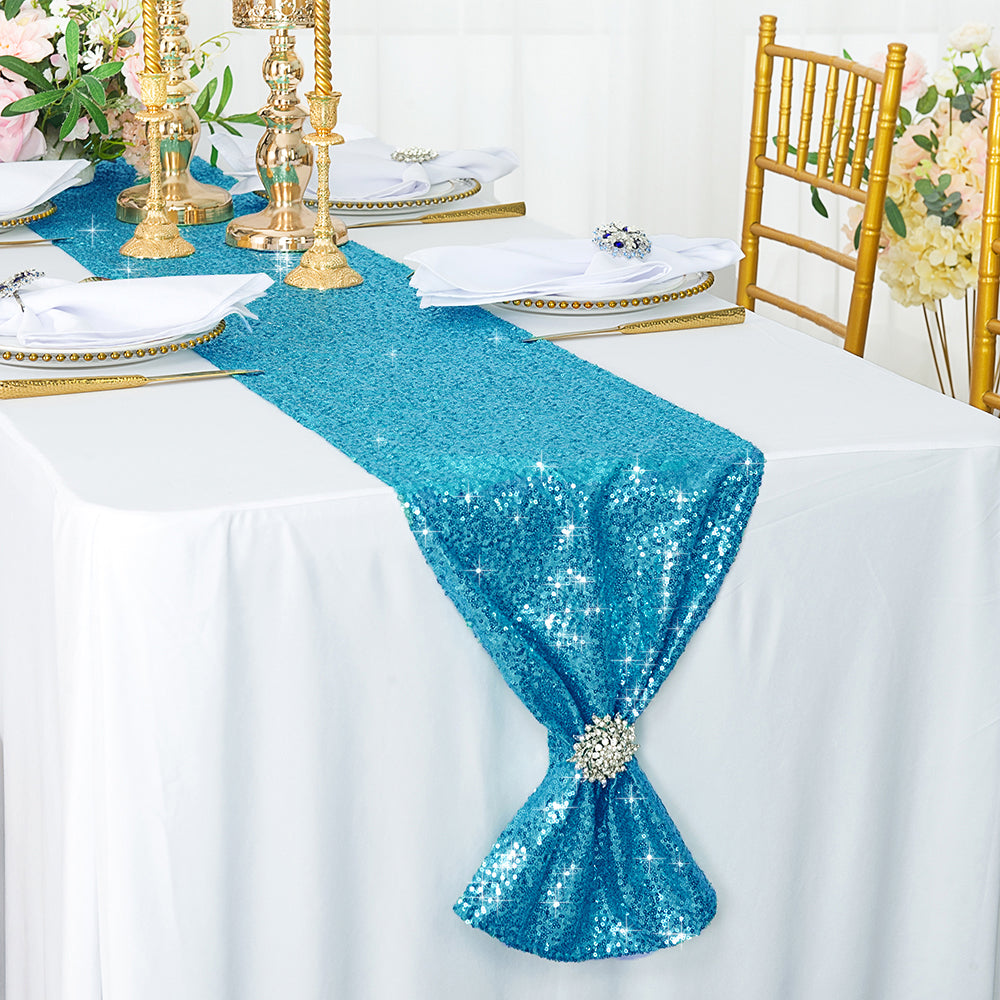 12"x108" Sequin Taffeta Table Runner - Turquoise (1pc)