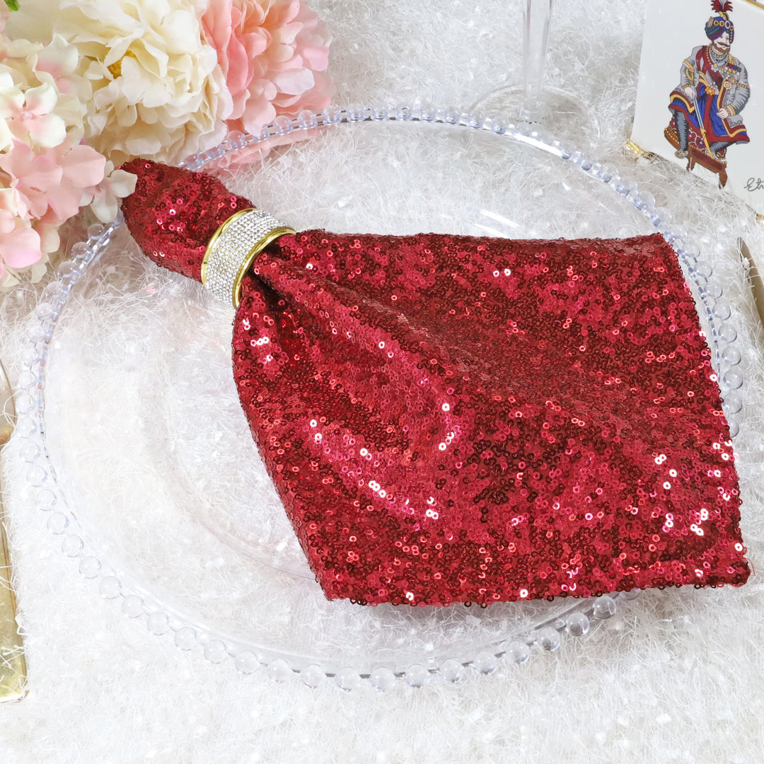 Sample 20"x20" Sequin Taffeta Napkins - Apple Red (1pc)