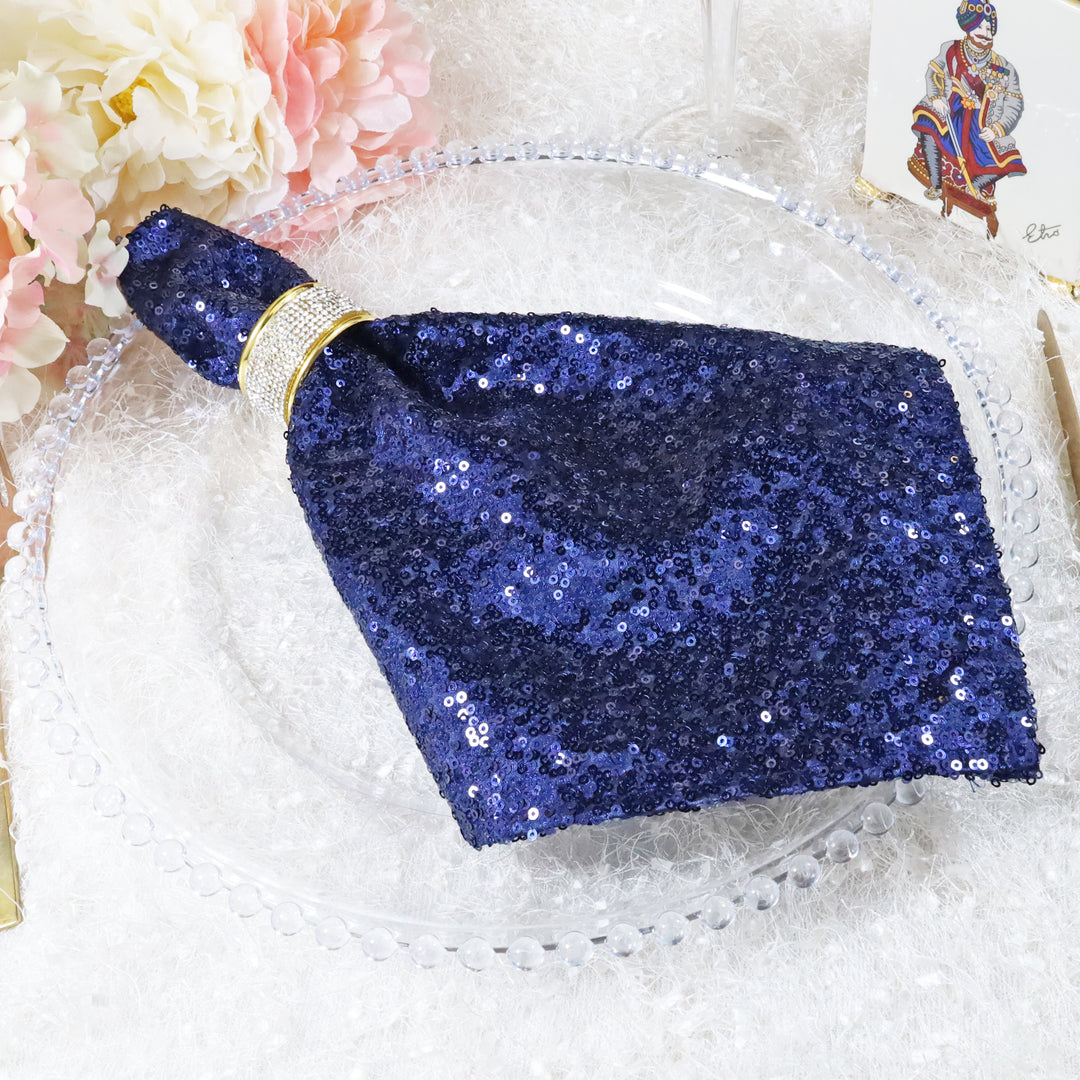 Sample 20"x20" Sequin Taffeta Napkins - Navy Blue (1pc)