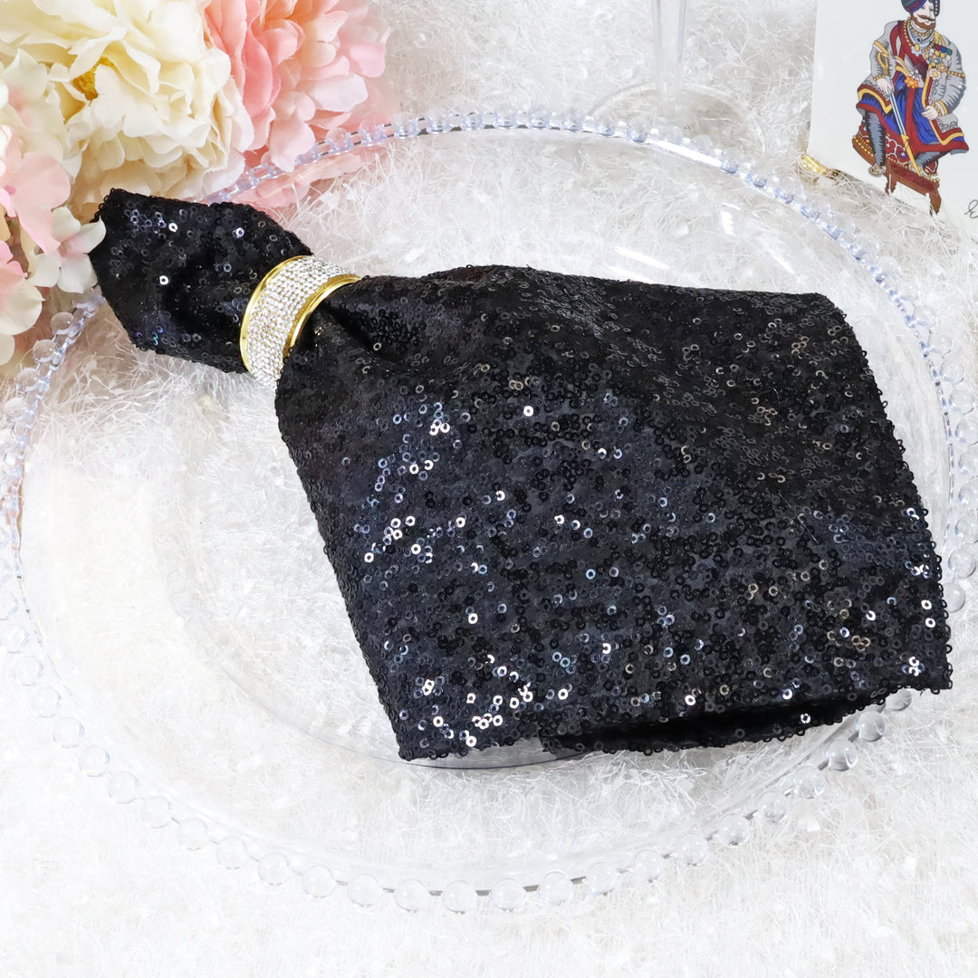 20"x20" Sequin Taffeta Napkins - Black (10pc/pk)