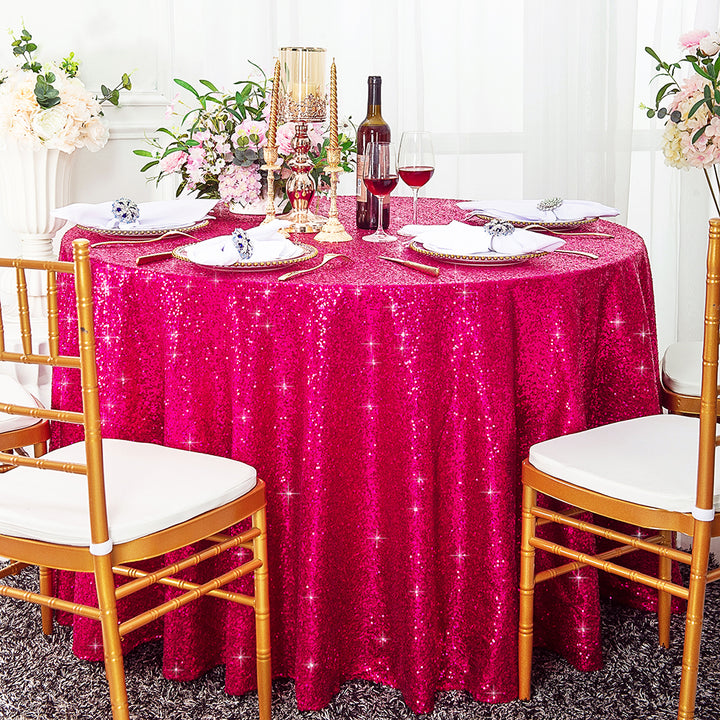 Nappes rondes en taffetas à paillettes de 108 po - Fuchsia (1pc)