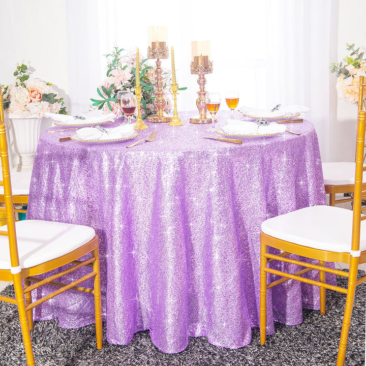 Manteles redondos de tafetán con lentejuelas de 132" - Lavanda (1 pieza)