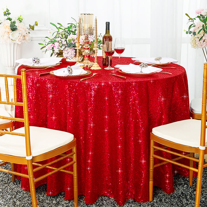 Nappes rondes en taffetas à paillettes de 108 po - Rouge (1pc)