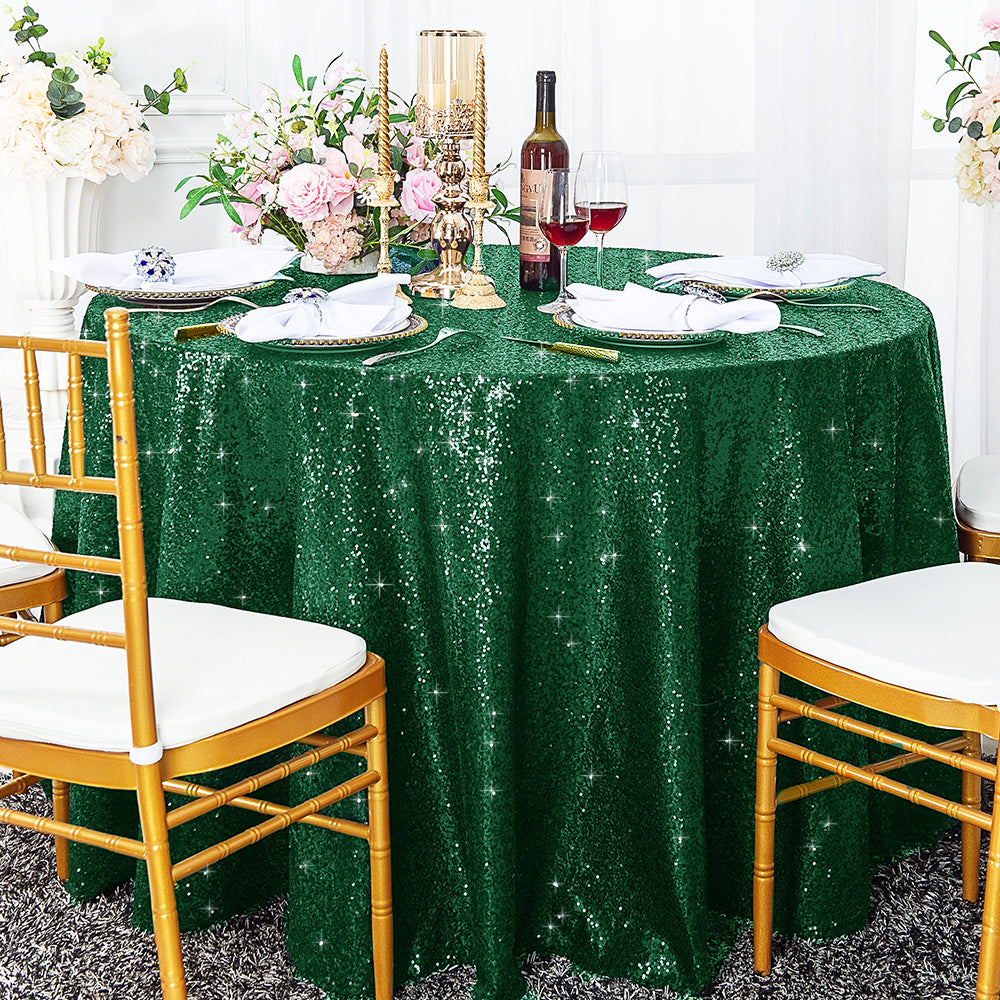 132" Round Sequin Taffeta Tablecloth - Hunter Green/Holly Green (1pc)