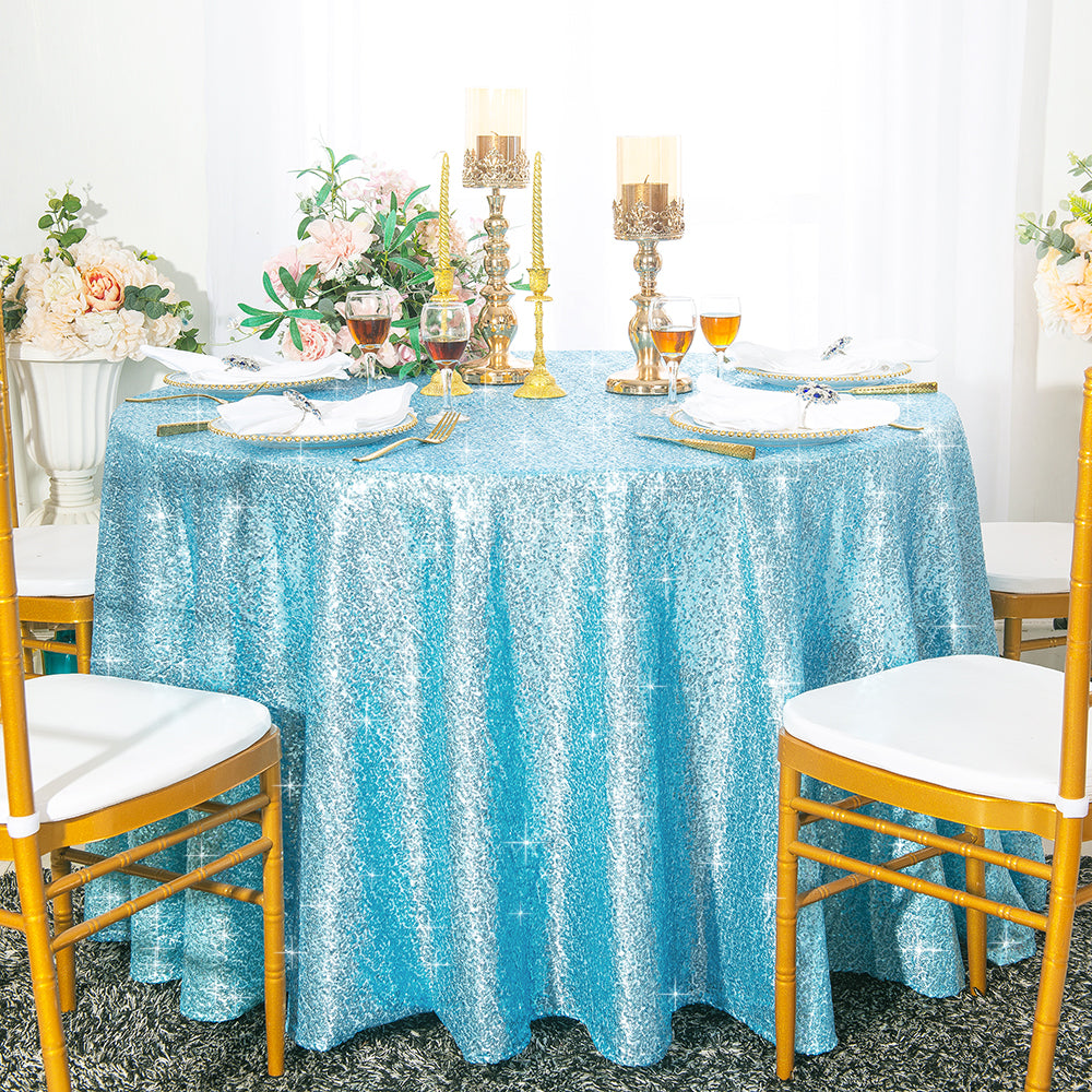 108" Seamless Round Sequin Taffeta Tablecloth - Baby Blue (1pc)