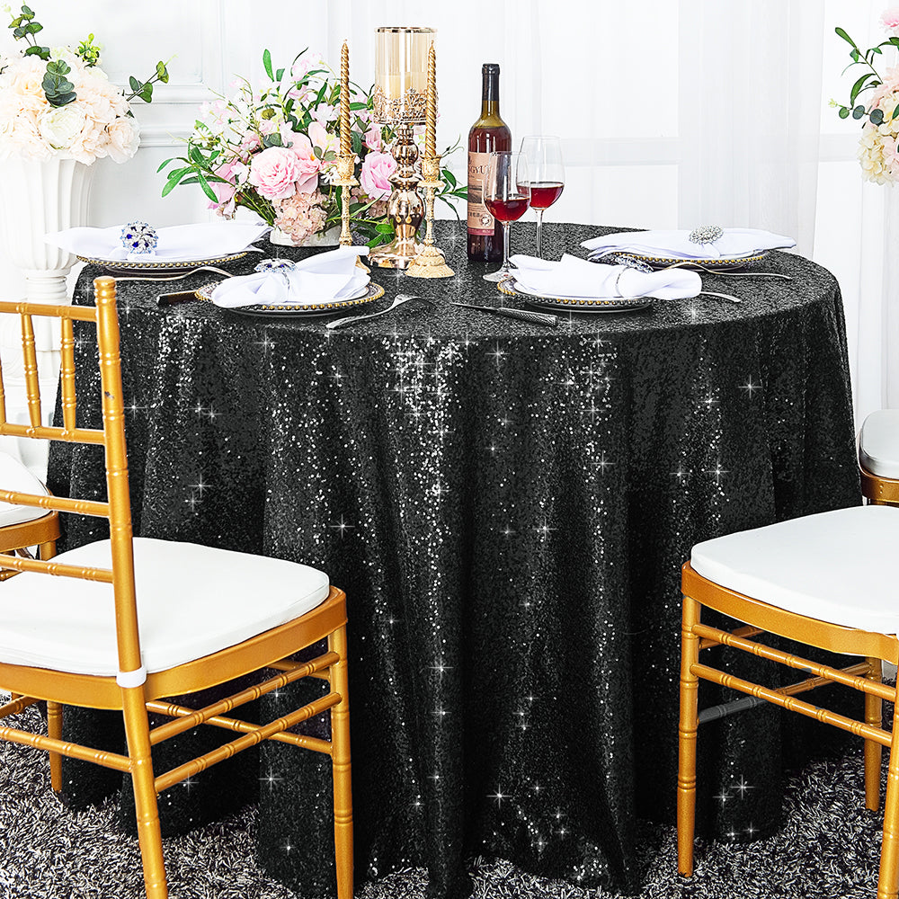108" Seamless Round Sequin Taffeta Tablecloth - Black (1pc)