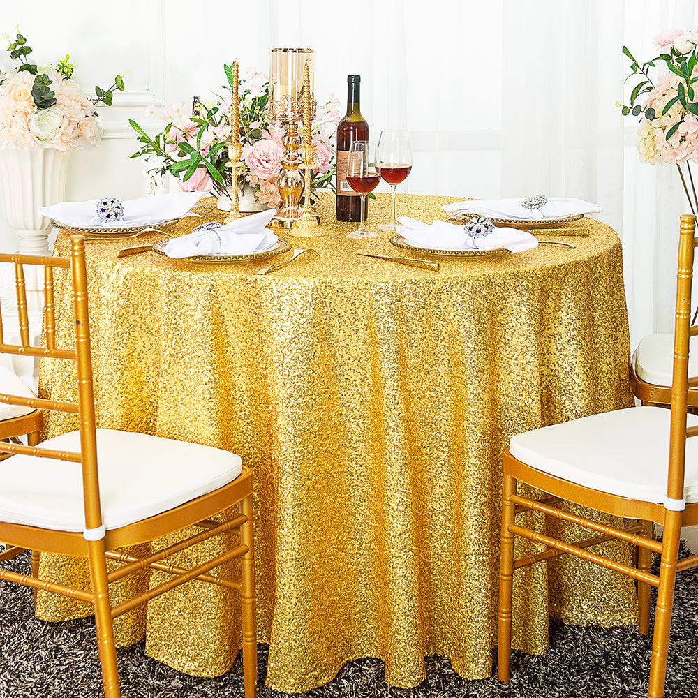 108" Seamless Round Sequin Taffeta Tablecloth - Light Gold (1pc)