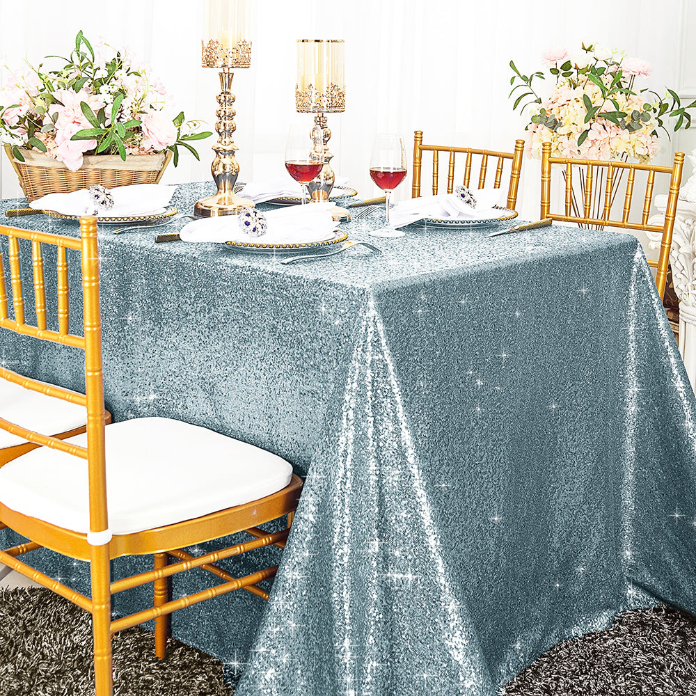 Nappe rectangulaire en taffetas à paillettes 90"x132" - Bleu poussiéreux (1pc)