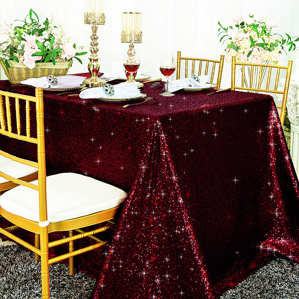 Nappe rectangulaire en taffetas à sequins 90"x156" - Bordeaux (1pc)