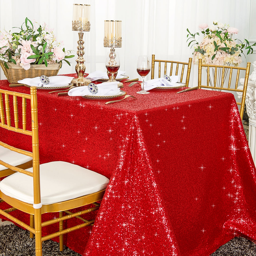 90"x156" Seamless Rectangular Sequin Taffeta Tablecloth - Red (1pc)