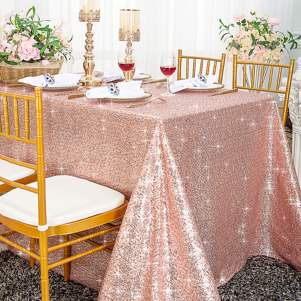 90"x156" Seamless Rectangular Sequin Taffeta Tablecloth - Blush Pink/Rose Gold (1pc)