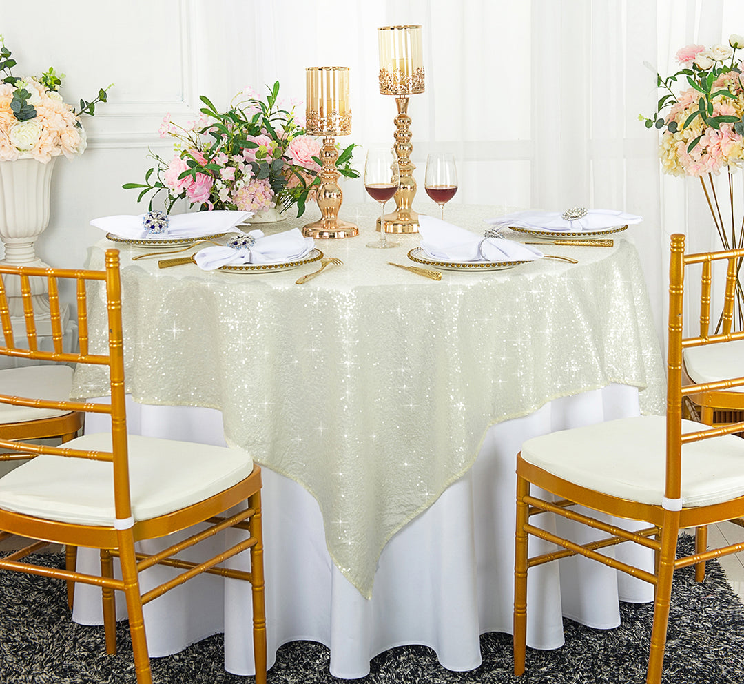 72"x72" Seamless Square Sequin Taffeta Tablecloth/Table Overlay - Ivory (1pc)