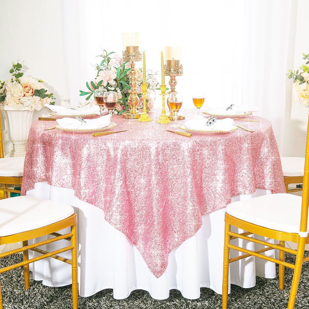 Nappe/superposition de table en taffetas à paillettes carrées 72 "x 72" - Rose (1 pièce)