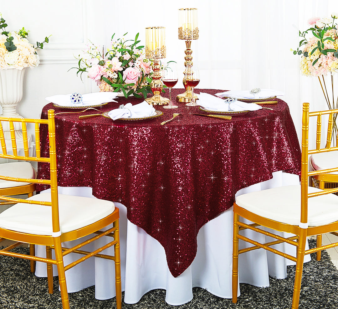 Nappe/superposition de table carrée en taffetas à paillettes 72 "x 72" - bordeaux (1 pièce)