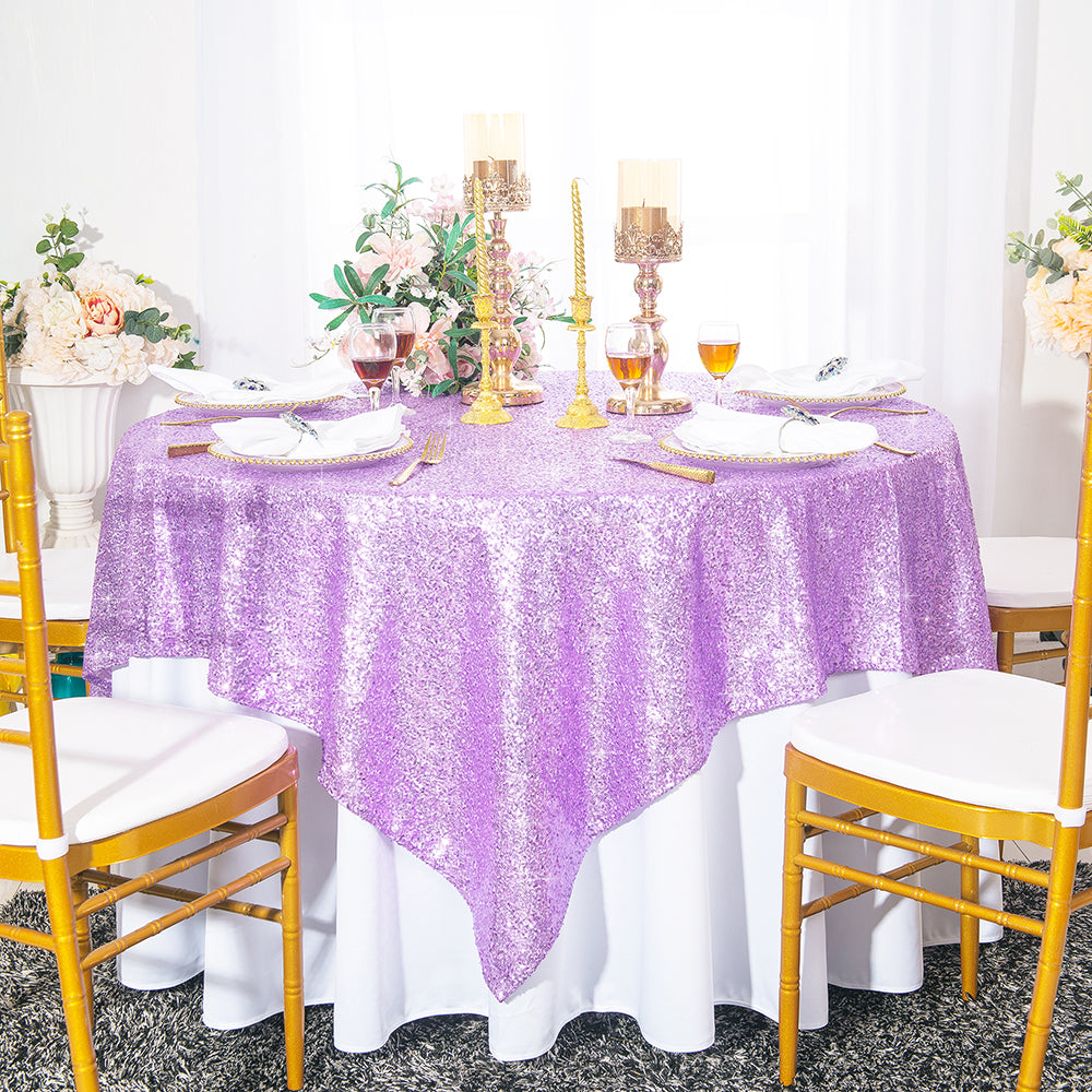 72"x72" Seamless Square Sequin Taffeta Tablecloth/Table Overlay - Lavender (1pc)