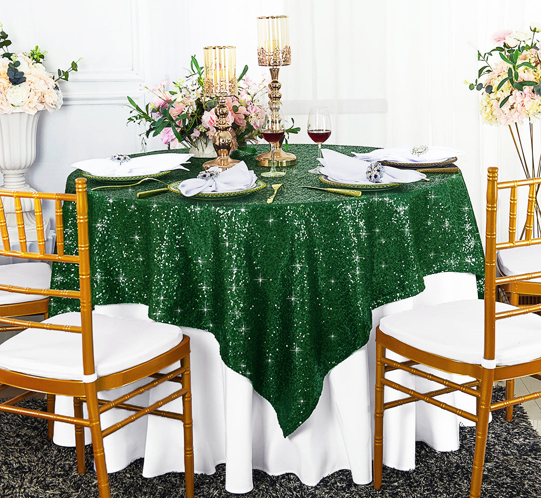 Nappe/superposition de table carrée en taffetas à paillettes 72 "x 72" - vert chasseur/vert houx (1 pièce)