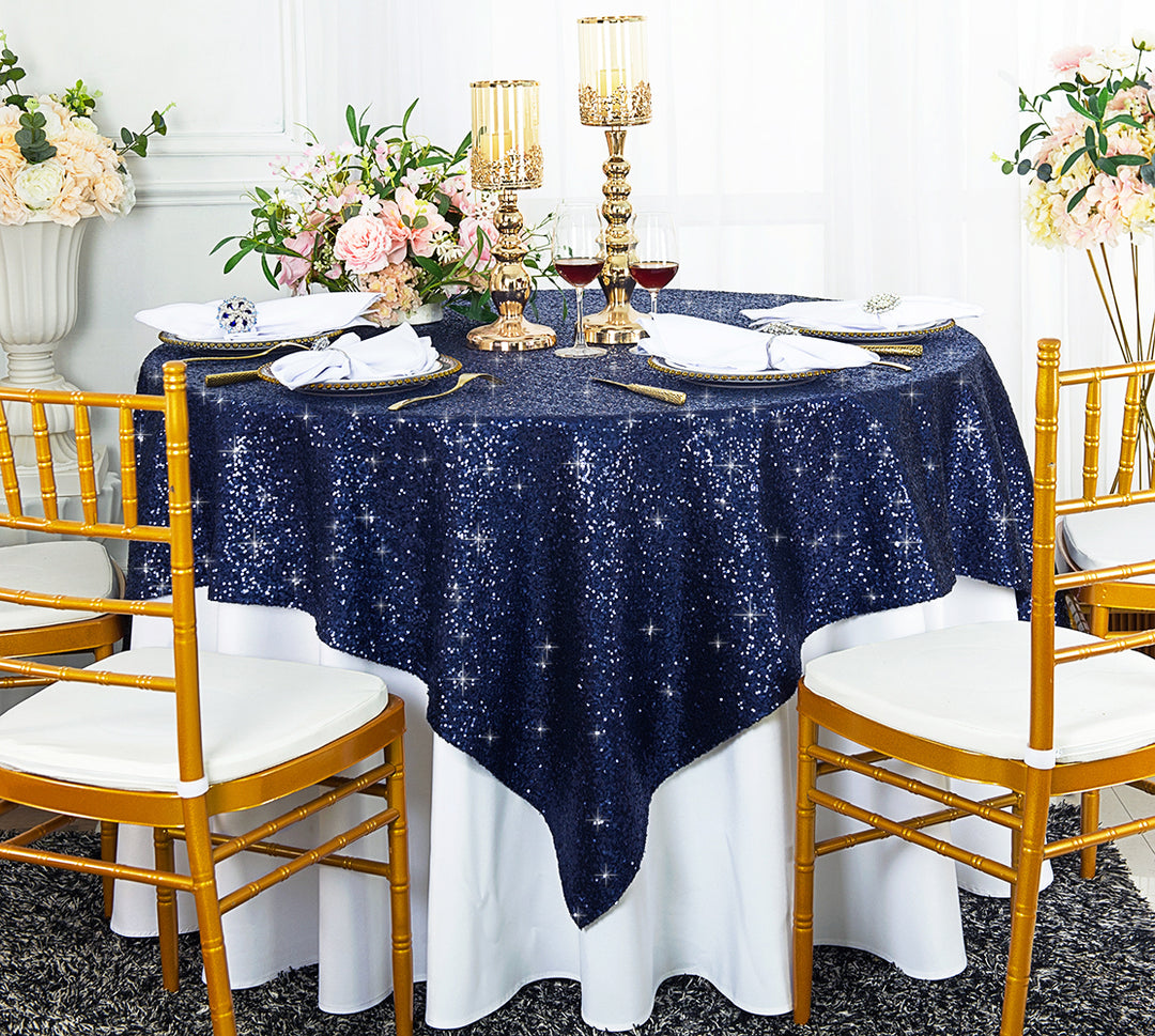 72"x72" Seamless Square Sequin Taffeta Tablecloth/Table Overlay - Navy Blue (1pc)