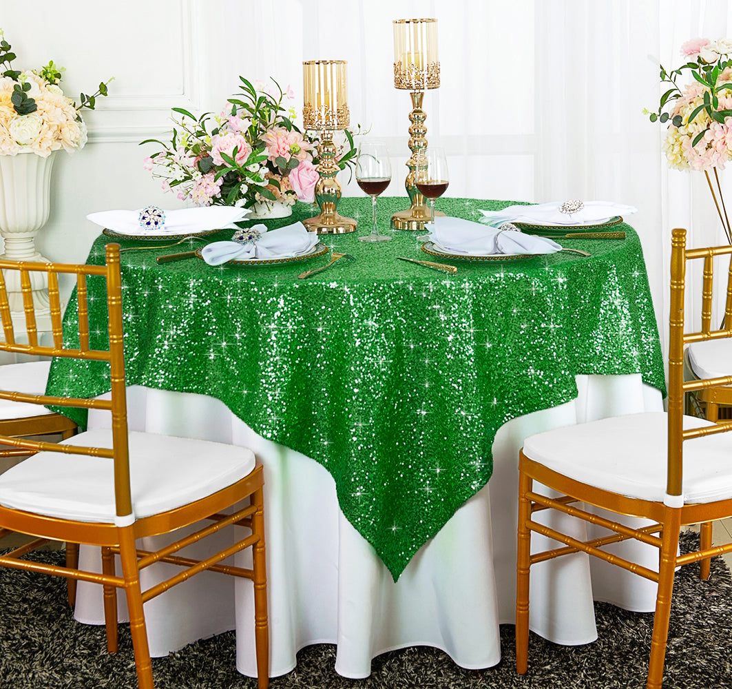 72"x72" Seamless Square Sequin Taffeta Tablecloth/Table Overlay - Emerald Green (1pc)