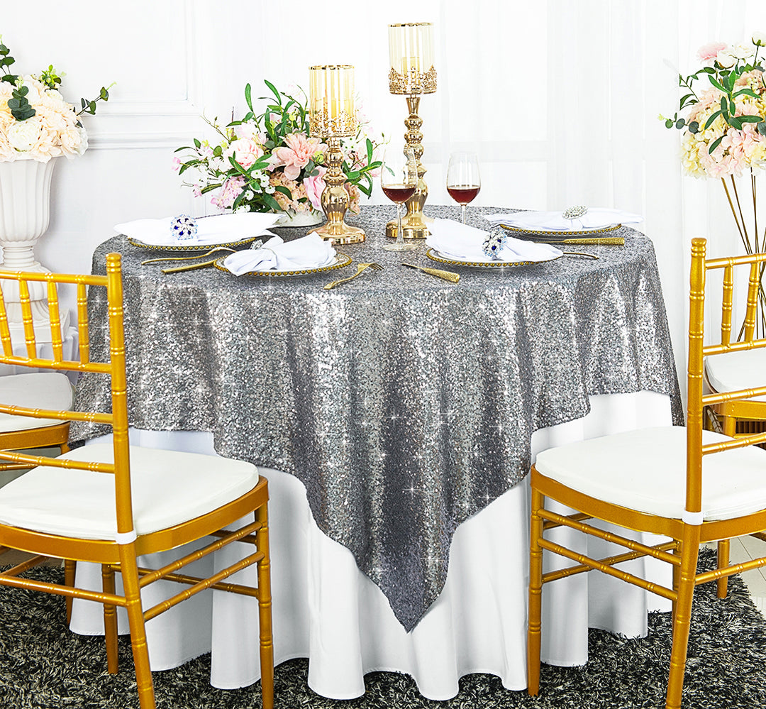 72"x72" Seamless Square Sequin Taffeta Tablecloth/Table Overlay - Silver (1pc)