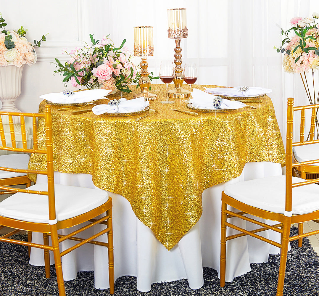 72"x72" Seamless Square Sequin Taffeta Tablecloth/Table Overlay - Light Gold (1pc)