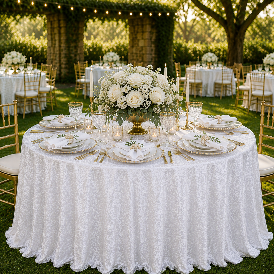 120" Round Ice Crushed Velvet (200 GSM) Tablecloth - White (1pc)