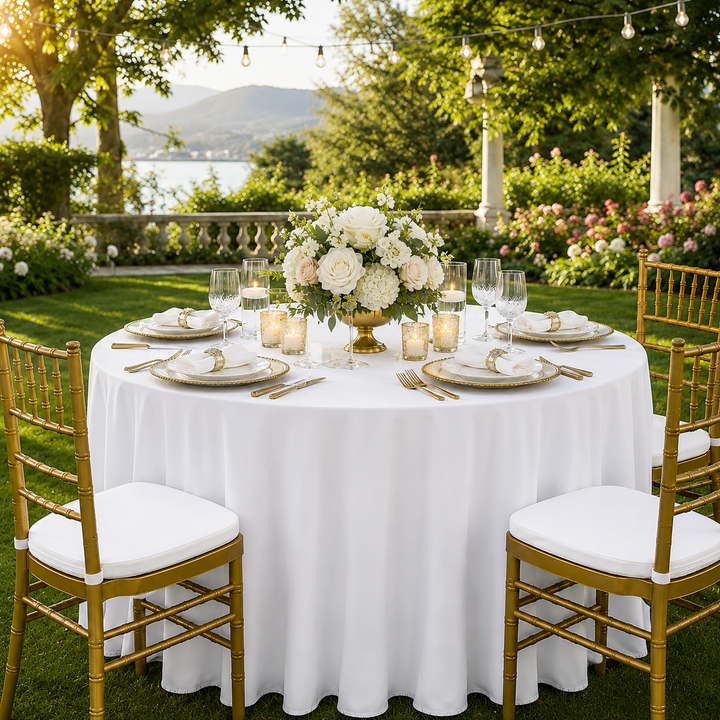 132" Round Scuba (Wrinkle-Free) (240 GSM) Tablecloth - White (1pc)